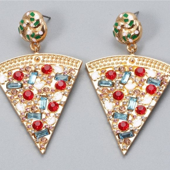 boutique Jewelry - PIZZA RHINESTONE STUD DANGLE EARRINGS #z3